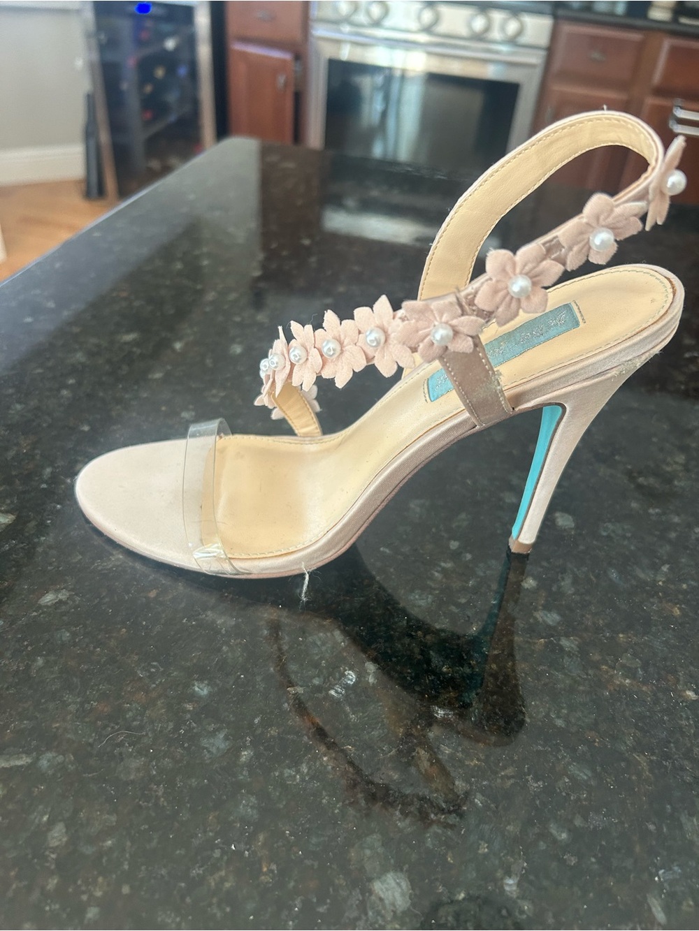Betsey Johnson Nude Floral Slingback High Heel with Turquoise Sole